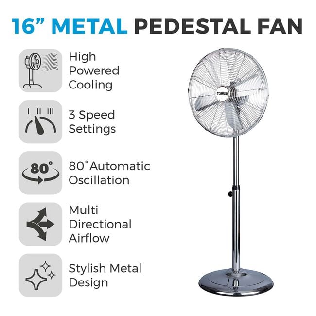 Tower 16" Metal Pedestal Fan Chrome